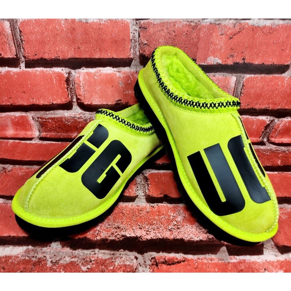 Size 12 Mens UGG Tasman Chopd Suede Key Lime Wool Slippers Green Fleece 1128195